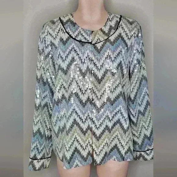 Chico's Exquisite Sequin Hook Eye Closure Jacket Womens Size 2 Medium - Picture 1 of 9